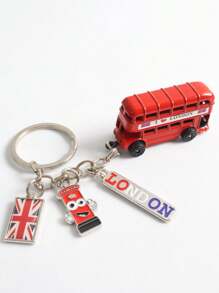 1pc Creative Telephone Booth Keychain, 3D London Bus Pendant, Red Double Decker Bus Charm, Suitable As Backpack Ornament, Decoration, Gift, Travel Souvenir