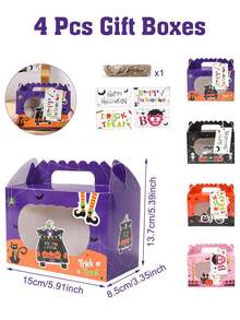 4pcs Halloween Candy Box With Window, Halloween Decorations Cookie Box Gift Box, Trick Or Treat Party Favors Box, Halloween Party Gift Wrapping Supplies Packing Box For Cupcakes, Donuts, Candy, Pies, Halloween Party Supplies,Purple Orange Black And Pink Style - Multicolor - View 3