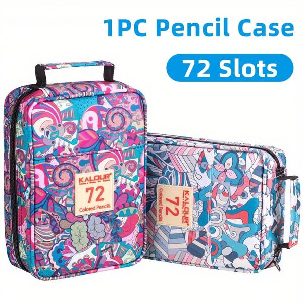 KALOUR 72-Slot Water-Resistant Canvas Pencil Case With Zipper Closure & Carry Handle - Multilayer Organizer For Colored Pencils, Gel Pens, Markers - Floral Design Art Supply Bag For Artists, Adults,Pencil Pouch,School Bag School Supplies,Back To School