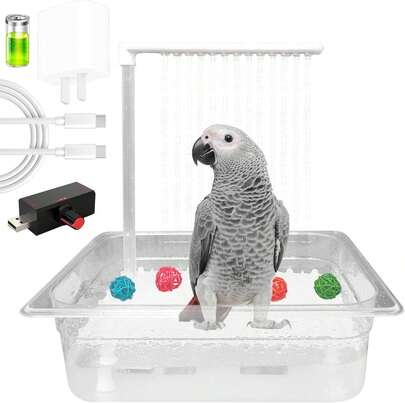 Parrot Bathtub Bird Automatic Bath Shower With Water Pressure Controller And Double Tube Contains USB And Power Plug For Medium Birds African Grey  Conure Parakeet Cockatiel Lovebird