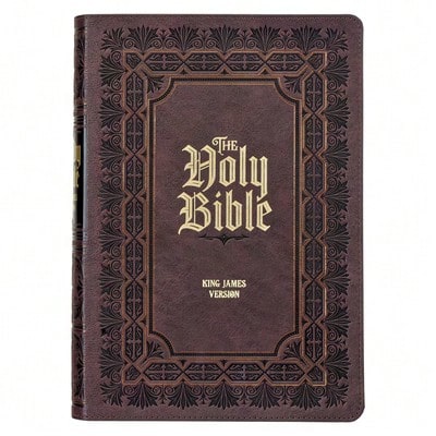 KJV Study Bible, Large Print King James Version Holy Bible, Thumb Tabs, Ribbons, Faux Leather Dark (Hardcover) By Christian Art Gifts (Creator)