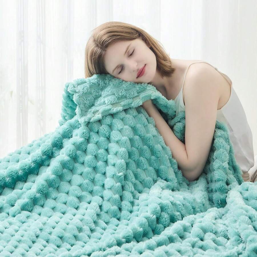 Super Soft King Blanket Pink Premium Silky Flannel Fleece 3D Ribbed Jacquard Lightweight Bed Blanket All Season Use (Pink Ribbed, King(90"X110")) - 鼠尾草綠 - 查看 1
