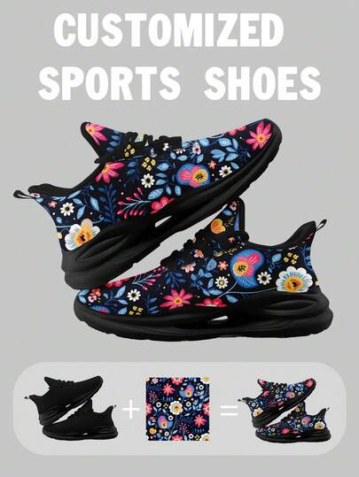 Custom Women's Wide Fit Sports Shoes, Personalized Customized Your Picture, Midsole Suspension Technology Trainers With Breathable Mesh Design, Fashionable And Comfortable Thick Sole Sneakers, Stylish And Soft Athletic Footwear For Men And Women