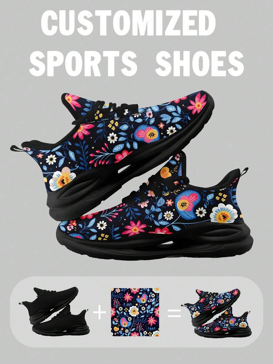 定制女士宽版运动鞋，个性化定制您的图片，中底悬挂技术训练鞋采用透气网眼设计，时尚舒适的厚底运动鞋，男女时尚柔软运动鞋 - 白色 - 查看 1