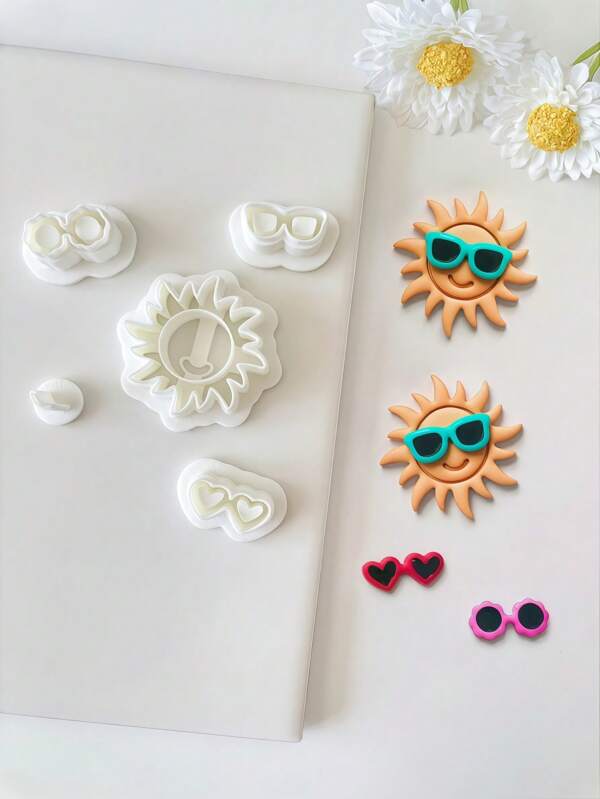 Smiling Sun In Sunglasses Polymer Clay Cutter Set Summer Clay Cutters Novelty Cutters Cute Cutters Whimsical Sun Cutter Jewelry Making, Polymer Clay Stud Earring Making Tool, Clay Jewelry Making Kit