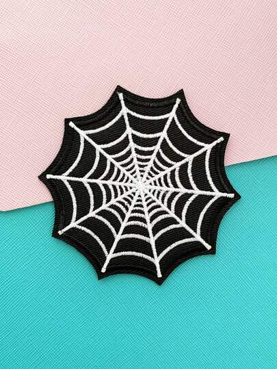 1pc Men's Black Spider Web Embroidered Patch, DIY Iron-On Sewing Applique For Clothing, Bags, Hats & Accessories