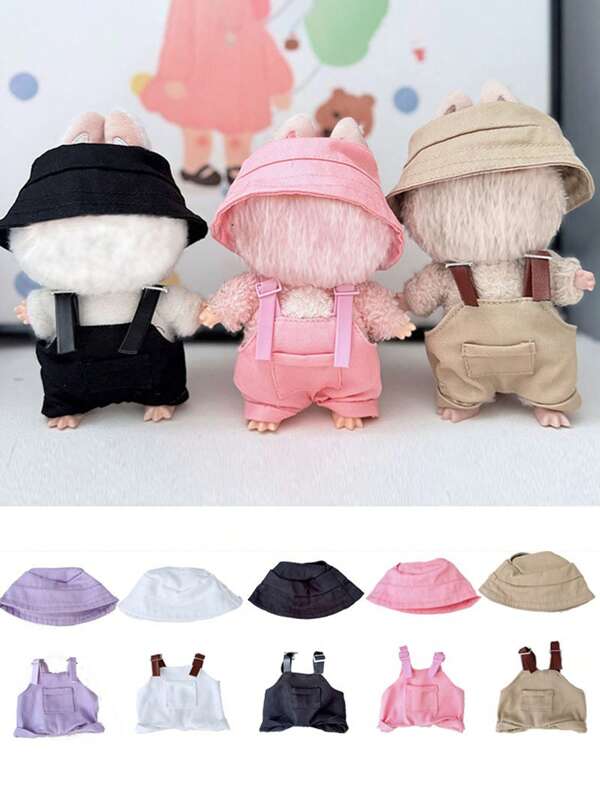 2pcs/Set 17mm Doll Clothes Decoration Fisherman's Hat And Slings DIY Sewing Overalls