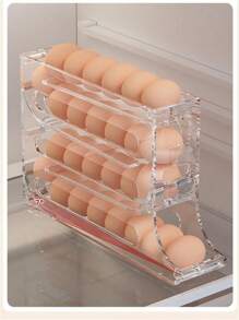 4-Tier Sliding Egg Storage Box, Refrigerator Side Door Egg Carton, Automatic Rotating Egg Holder, Household Kitchen Organizer (Holds Up To 30 Eggs)