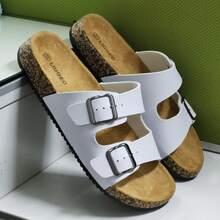 Chinelos casuais, sandálias para atividades ao ar livre, sapatos de praia, chinelos confortáveis de cortiça macia, chinelos rasos