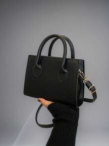 纯色 PU 皮革手提包，简约休闲小方包，通勤迷你单肩包，时尚斜挎包，适合外出