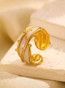 1pc Fashionable Minimalist Glazed Floral Line Open Ring, Suitable For Women's Daily Wear