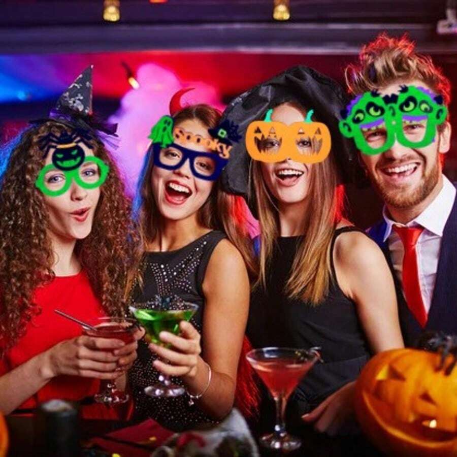 Occhiali per festa di Ognissanti, occhiali luminosi da festa, che brillano al buio e sotto luce UV nera, montature di occhiali luminosi, decorazioni per Ognissanti, feste, vacanze, con forme di fantasma, zucca, pipistrello, zombie, ragno
