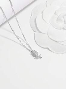 1 pieza Elegante y de Moda Colgante de Collar de Plata de Ley 925 con Diseño de Flor de Tulipán CZ, Adecuado para Uso Diario, Fiesta y Como Regalo para Realzar la Elegancia