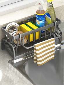 1pc Multifunctional Kitchen Sink Organizer Rack, Can Hang Cleaning Cloth, Store Cleaning Tools, Optimize Storage Space, Suitable For Kitchen & Bathroom, Practical Small Gift For Friends, Wife And Parents, Can Hold Sink Cleaning Cloth, Countertop, Dishwashing Liquid And Rags. - Multicolor - View 3