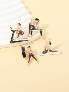 1/4pcs Creative Cartoon Love Fitness Sports Girl Pin, Alloy Oil Drip Badge Clothing Accessories, Enamel Pins, Pins, Cartoon Pins, Cute Pins, Fashion Pins, Fun Pins, Hat Pins, Button Pins, Shoe Pins - Multicolor - View 6