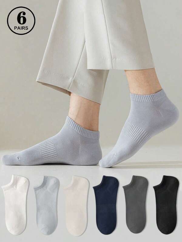 6 Pairs Random Men's Short Socks, Odor-Resistant, Moisture-Wicking, Versatile, Low Cut Thin Ankle Socks For Summer