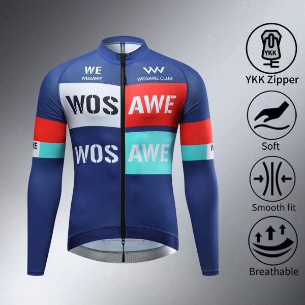 WOSAWE Men's Cycling Long Sleeve Quick Dry Breathable Printed Jersey, Suitable For Road Biking, Spring/Summer