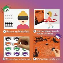 万圣节派对游戏 - 固定蜘蛛网万圣节派对游戏活动用 24 张蜘蛛贴纸固定尾巴，用于万圣节派对用品课堂游戏 - 彩色 - 查看 4