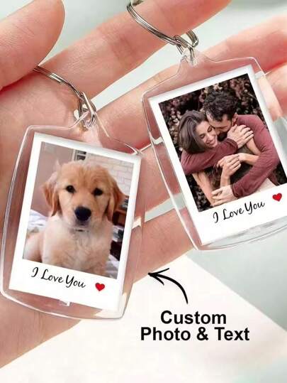 Schlüsselanhänger mit Foto und Text nach Maß, personalisierter Acryl-Schlüsselanhänger, Paar-Schlüsselanhänger, Geburtstagsgeschenk, Jahrestag, Paargeschenk