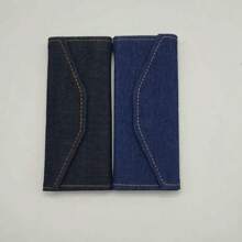 1 cutie triunghiulară pliabilă pentru ochelari de soare, cutie de ochelari vintage din denim de înaltă calitate, portabilă