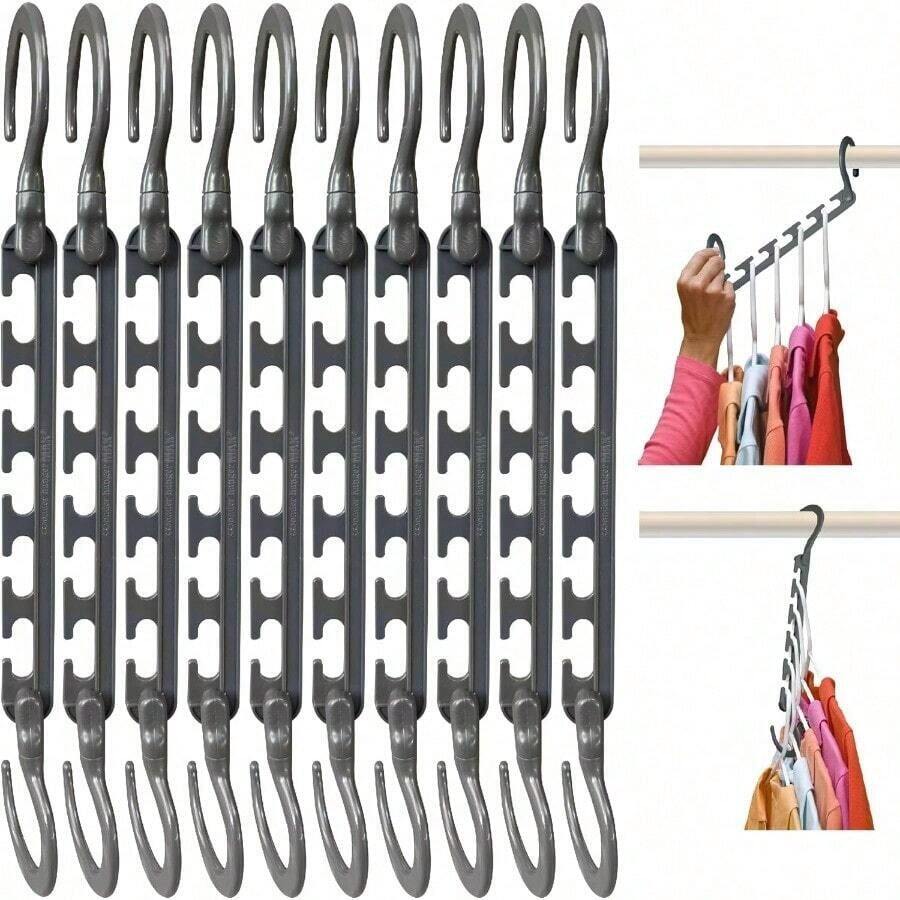 Local Shipping-Wonder Hanger Max 10-Pack Space Saving Hangers, Reinforced Hooks Swivels 360°, Cascading Hanger, College Dorms & Storage Closet Organizer, Fully Assembled – Grey - Grey - View 1