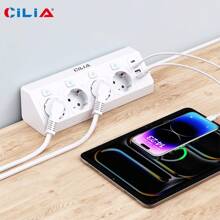 CILIA EU Power Strip With 4 AC Outlets + 2USB-A & 2Type-C Ports ,1.5m Surge Protection Cable , Ideal For Travel/Kitchen/Office/Dorm ,Dorm Room Essentials College,Black /White