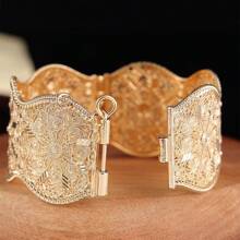 1 pieza Brazalete vintage de metal algerino con patrón floral hueco tallado, regalo para mujeres árabes en fiestas de cumpleaños, joyas para banquetes