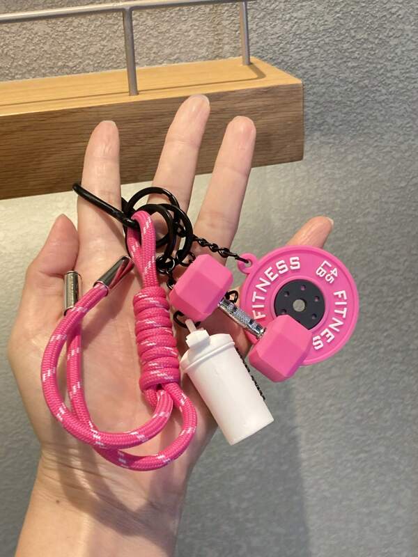 Colgante deportivo de silicona de moda, llavero de silicona con colgante de placa de levantamiento de pesas, barra, mancuerna de la serie de acondicionamiento físico, encanto de cuerda trenzada para bolso, accesorio colgante de bolso de mujer de alta gama