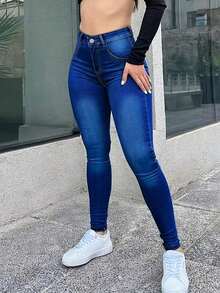 Women's Sexy Hit Tight Jeans, Waist Cinching And Hip Lifting, Suitable For All Seasons, Suitable For Daily Outings, Music Festivals, Holidays, Banquets, Cocktail Parties - 深色水洗藍 - 查看 4