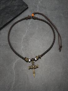 1pc Minimalist Alloy Nail Cross Pendant Adjustable Necklace, Unisex Retro Style Jewelry
