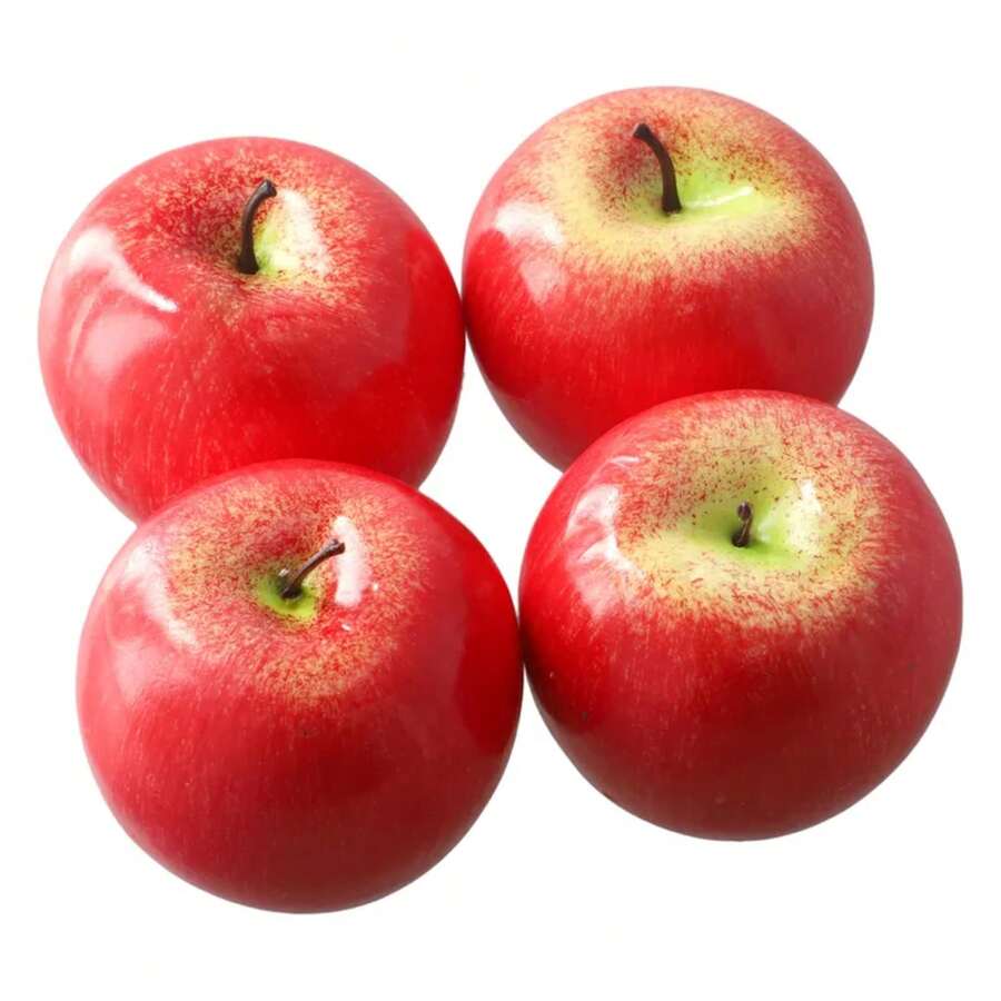 4 piezas de frutas artificiales, manzanas de plástico, manzanas rojas falsas para exhibir en la cocina, decoración de alimentos para el hogar, decoración de fiestas en casa - 1 - Ver 1