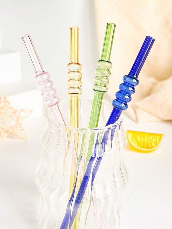 1Pc/1Set Delicate Glass Straws In The Shape Of Sugar - Coated Haws, Straight And Reusable Glass Straws, For Cold Drinks, Milk Tea, Coffee, Juice, Smoothies, Kitchens, Restaurants, Cocktail Parties