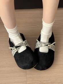 [Vintage Style] Cross Belt, Embroidered Ribbon, Mules, Loose Fashion, Indoor And Casual Outings, Women's Slippers - 黑色 - 查看 4