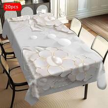 1/20pcs Simple Fresh White Floral Pattern Tablecloth, Fashion Theme, Outdoor Camping Rectangle Tablecloth, Perfect For Dinner, Picnic Essentials, Party Decorations, Dinner Gatherings And Home Decoration - Multicolor - View 28