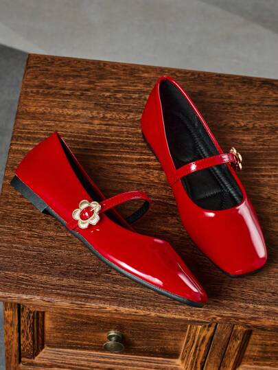 Sapatos baixos femininos, bico quadrado, rasos, bordô, floral, dourado, casual, escritório, versáteis, primavera/verão, para atividades ao ar livre, sapatilhas de alta qualidade, tira no tornozelo, combina com vestidos, casamento
