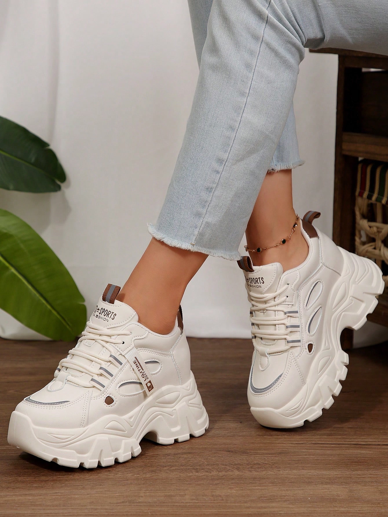 كعب مخفي أبيض، أحذية رياضية كاجوال نساء، أحذية منص...