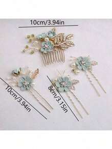 4-delige set elegante en charmante bruidshaaraccessoires, hoofddekselset voor bruiden (de plaatsing van de handgemaakte bloemen kan enigszins variëren) Haarkammen, kammen voor haar, zijkam