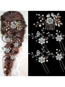 4-delige set elegante en charmante bruidshaaraccessoires, hoofddekselset voor bruiden (de plaatsing van de handgemaakte bloemen kan enigszins variëren) Haarkammen, kammen voor haar, zijkam