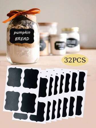 32 pièces/set Étiquette autocollante en PVC, étiquette multifonction à couleur unie inscriptible pour la cuisine