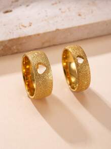 2pcs 8mm, 6mm Stainless Steel Hollow Heart, Cardiogram Matte Finish Rings Set, Suitable For Daily Wear Or Gift