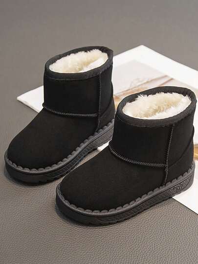 Cizme de zăpadă noi de iarnă pentru copii, culoare solidă, 2024, pantofi de iarnă groși de pluș pentru băieți și fete, cizme calde pentru sugari, potrivite pentru schi de iarnă și activități în aer liber, (model aleatoriu cu imprimeu al talpei)