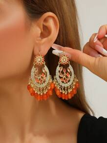 1 par de Aretes con Borlas y Flor en Estilo Bohemio, Lujosos y Exquisitos, Pendientes de Moda Hechos a Mano y Únicos para Mujeres, Adecuados para Viajes y Ocasiones de Fiesta
