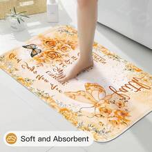 4 Pcs Yellow Inspirational Quotes Shower Curtain Set With Rugs And Toilet Lid Cover, Colorful Boho Waterproof Fabric Bathroom Set, Bible Verse Floral Bathroom Decor Set Accessories - 橘色 - 查看 4