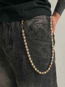 1pc Pearl Flower Pants Chain, High-End Style, Male Hip-Hop,Multi-Layer Metal Cross Pendant With Faux Pearl And Gemstone Inlay, Fashion Accessory With Hiphop Punk Style, Suitable For Pants Chain, Keychain, Waist Decoration, Teen, Casual Outdoor, Athletic, Vacation, Travel, Graduation, Birthday, Daily Wear