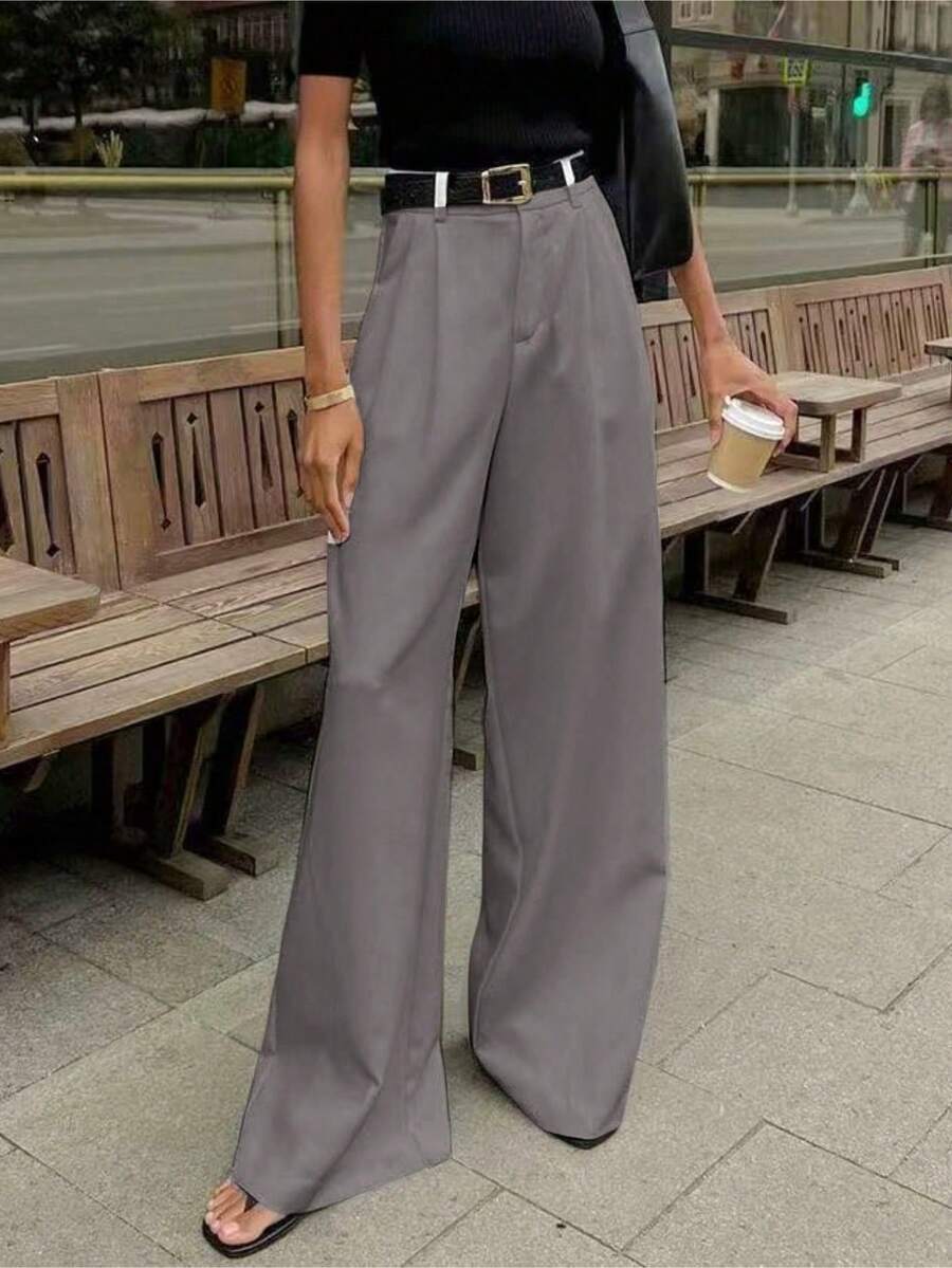 Straight, Wide-Leg Suit Pants. Floor Length - 灰色 - 查看 1
