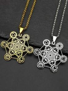 瑜伽印度佛教 7 脉轮不锈钢吊坠项链神圣几何空心天使印章梅塔特隆符号链首饰 - 項鍊 - 查看 6