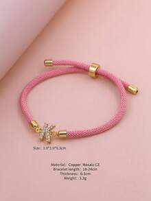 2025新款水钻A-Z字母手链，可调节粉色编织手链，简约风格，女士珠宝礼物