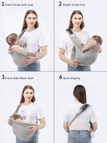 新生儿背带前向包裹式吊带免提婴儿背带，方便携带婴儿户外使用 - 灰色 - 查看 10