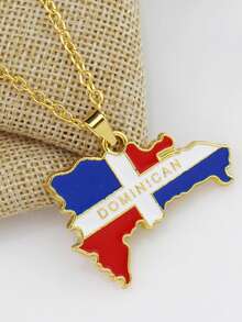 1pc Haiti Republic Map Pendant Necklace, Gold-Color Alloy , Federal Republic Of Flag Charm Pendant