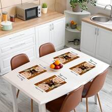 1/4/6pcs Autumn Series Plaid, Cow, Sunflower, Leaf Print Decorative Placemats, Table Mats For Party Kitchen Dining Decoration. Hand Washable 100% Linen Placemats/Coffee Cup Coasters - Ideal For Dining Tables, Restaurants, Birthday & Party Decorations, Home Decoration, Table Decoration, Party Decoration, Wedding Decoration, Dining Room & Kitchen Decoration, Room Decoration. - ZYMCD-253 - View 8